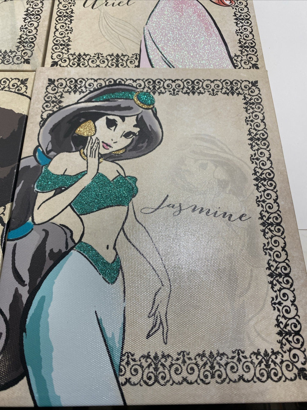SET OF 4 DISNEY PRINCESS PICTURES  8" X 10" SNOW WHITE ARIEL ELSA JASMINE