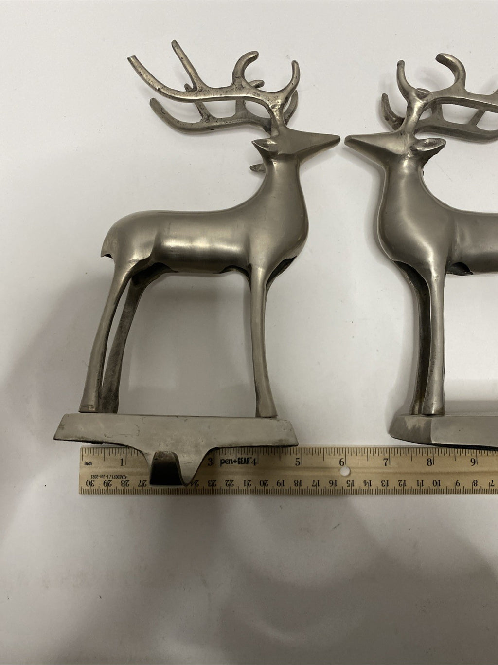 Pottery Barn Pewter Stocking Holder Reindeer Deer Hanger Pair Heavy
