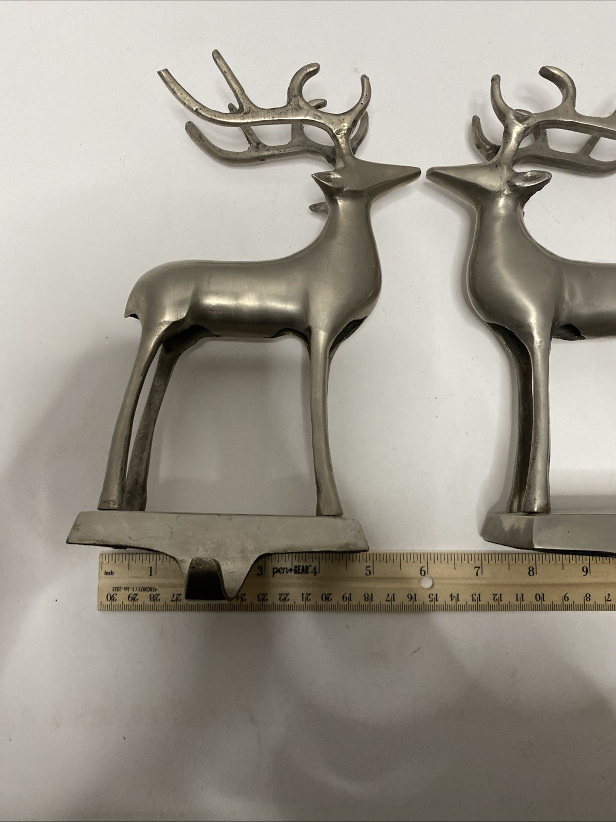 Pottery Barn Pewter Stocking Holder Reindeer Deer Hanger Pair Heavy