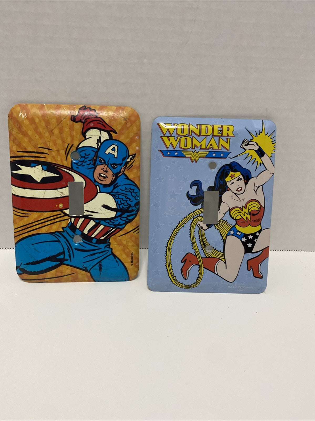 Wonder woman and Captain America light switch covers 3 x 5 metal