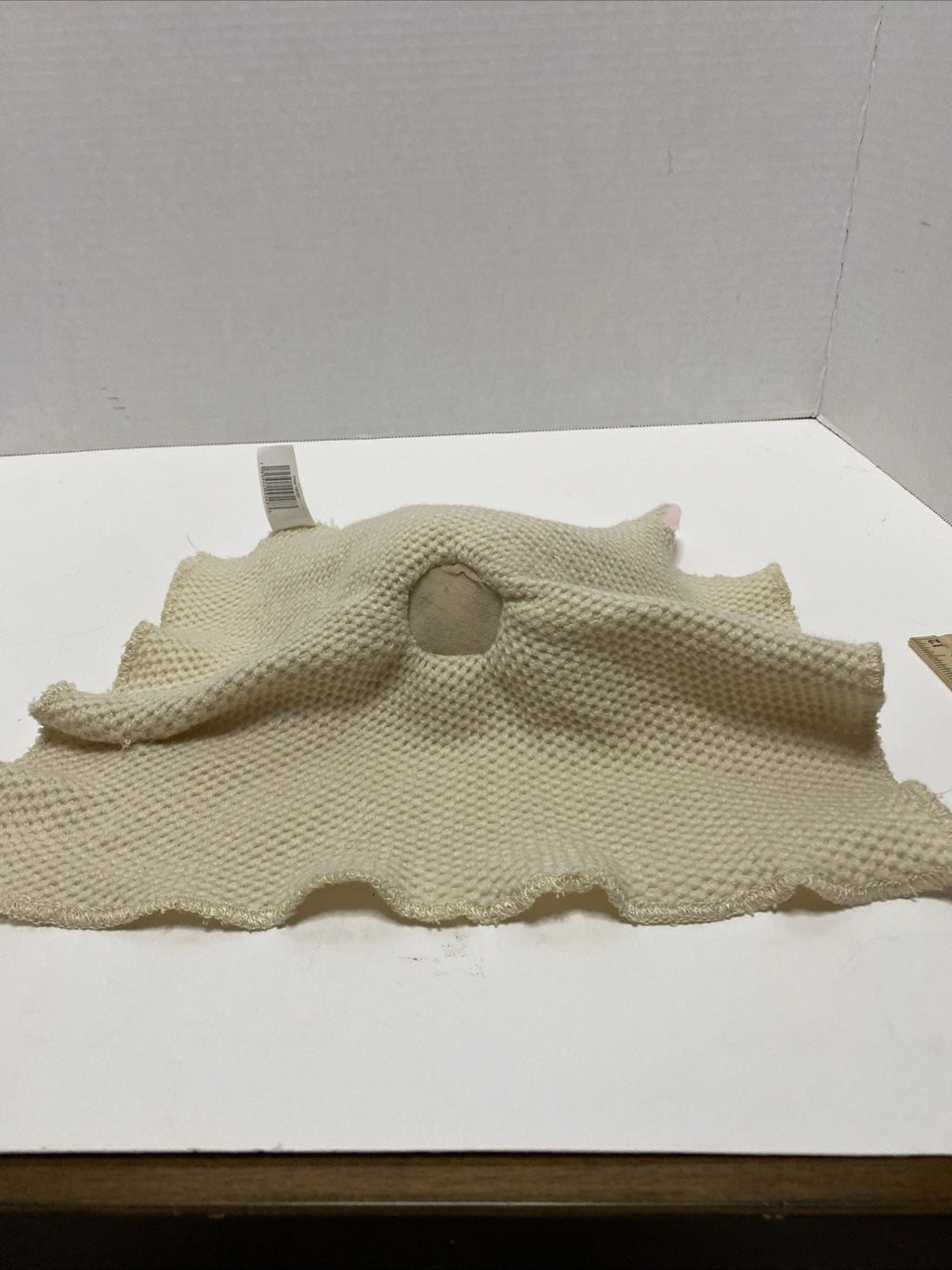 Walgreens Cream Beige Bunny Knit Baby Blanket Heart Nose Pink Ears