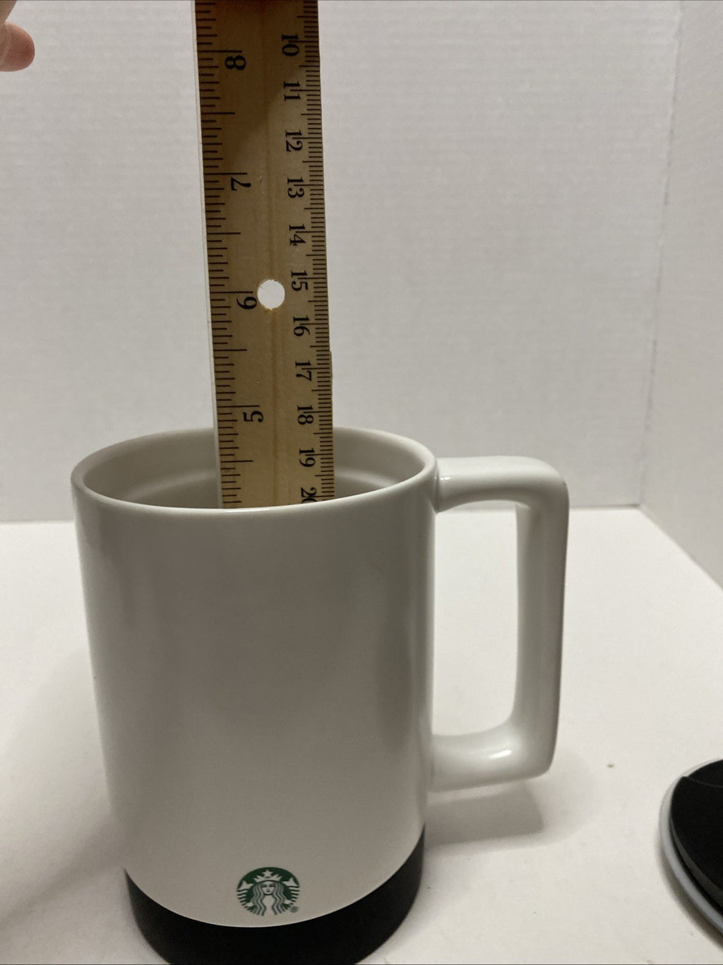 STARBUCKS Travel Mug 14 Oz White With Black Lid and Rubber Bottom
