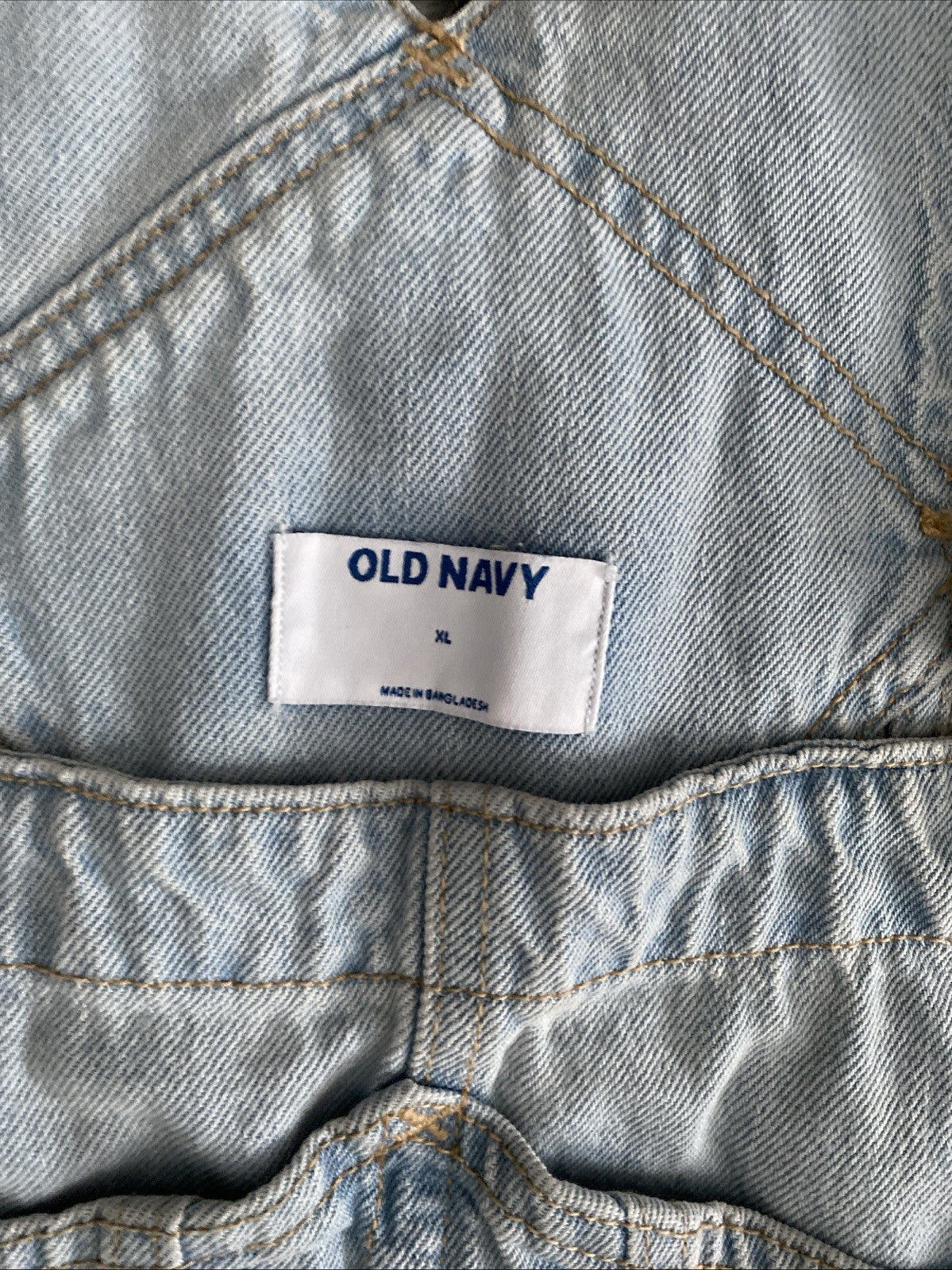 Old Navy Denim Overalls Womens XL Slouchy Straight Cut Off Blue Jean Fray