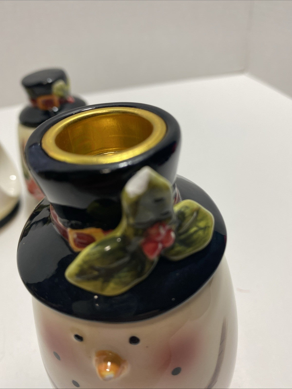 Lot Of 2 Poinsettia Snowman Napkin Ring Holders And 2 Candle Holders