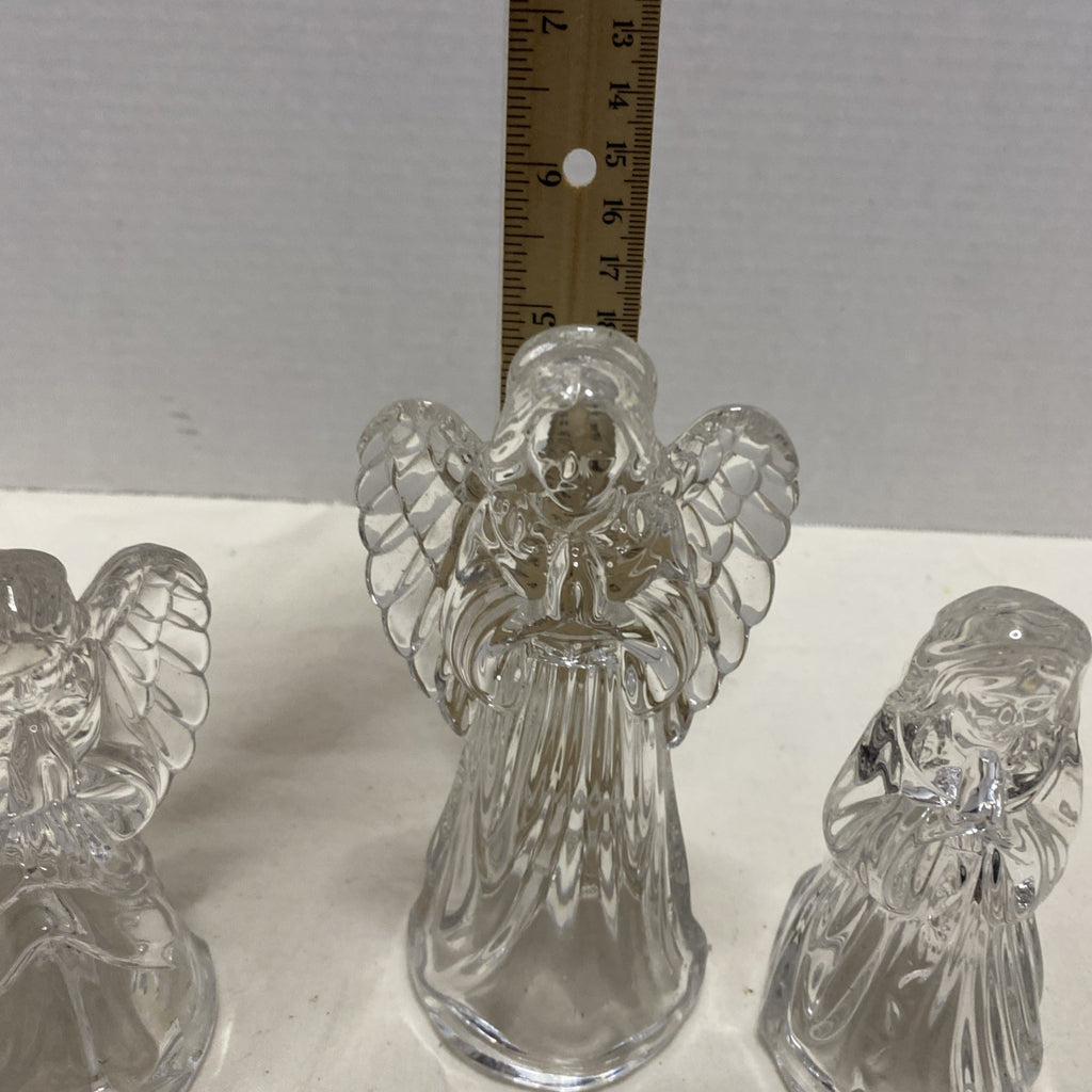 Princess House Nativity Set Lead Crystal Lot 3 Vintage Glass Standing Angel Pray