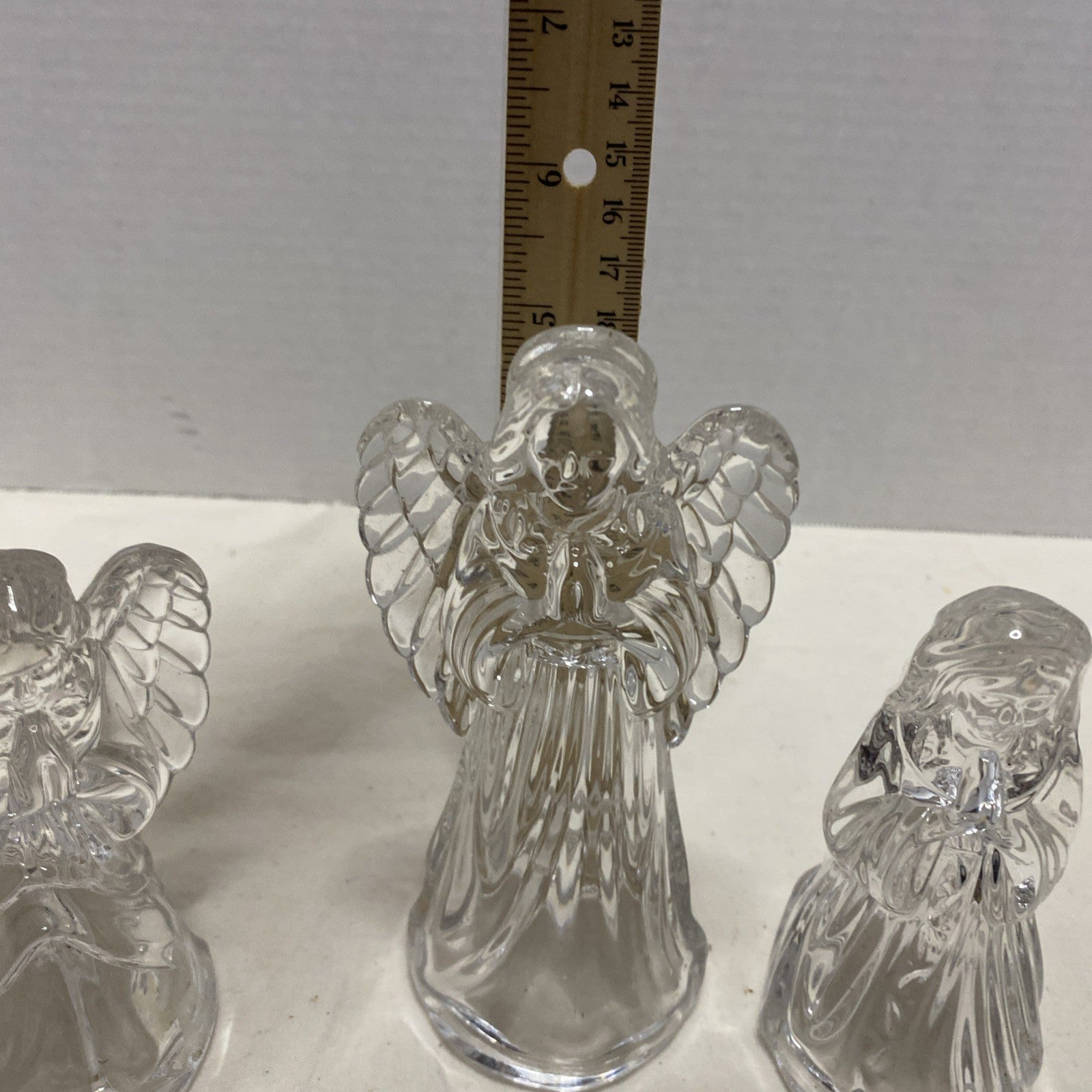 Princess House Nativity Set Lead Crystal Lot 3 Vintage Glass Standing Angel Pray