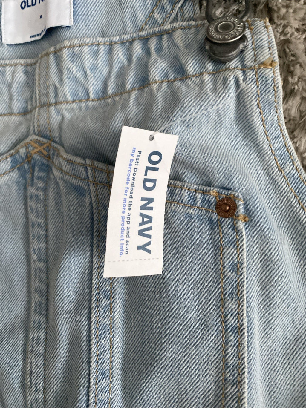 Old Navy Denim Overalls Womens XL Slouchy Straight Cut Off Blue Jean Fray