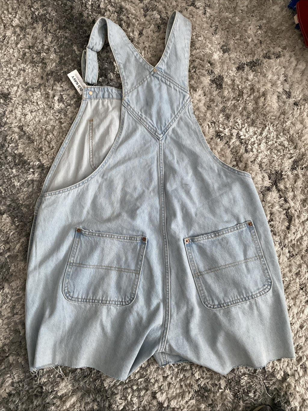Old Navy Denim Overalls Womens XL Slouchy Straight Cut Off Blue Jean Fray