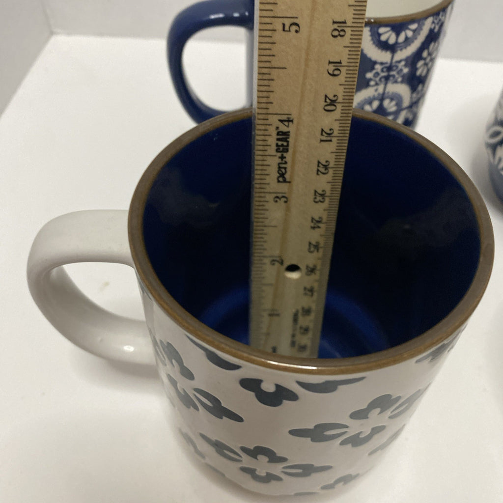 Boston Warehouse Set of 4Blue Print on White Stackable Coffee Mugs