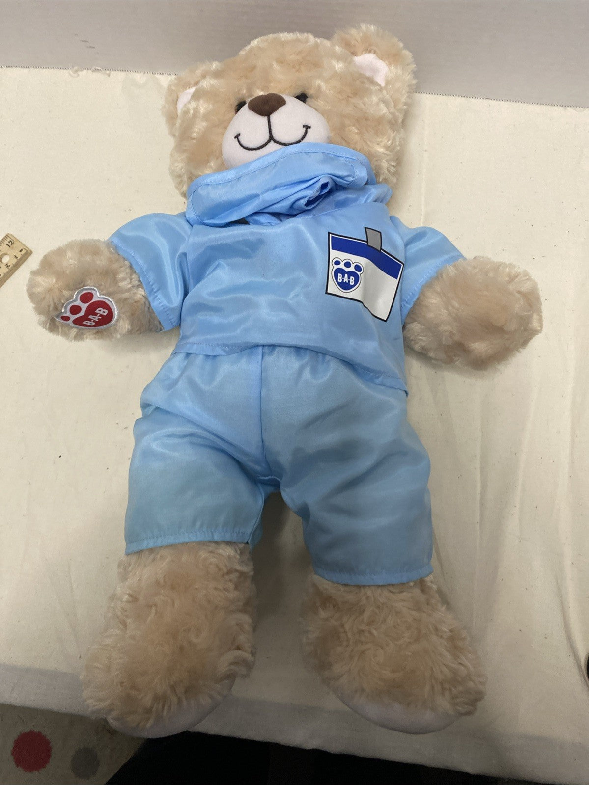 Build-A-Bear 17” Doctor Nurse Light Blue Scrubs Blonde Teddy Bear CLEAN