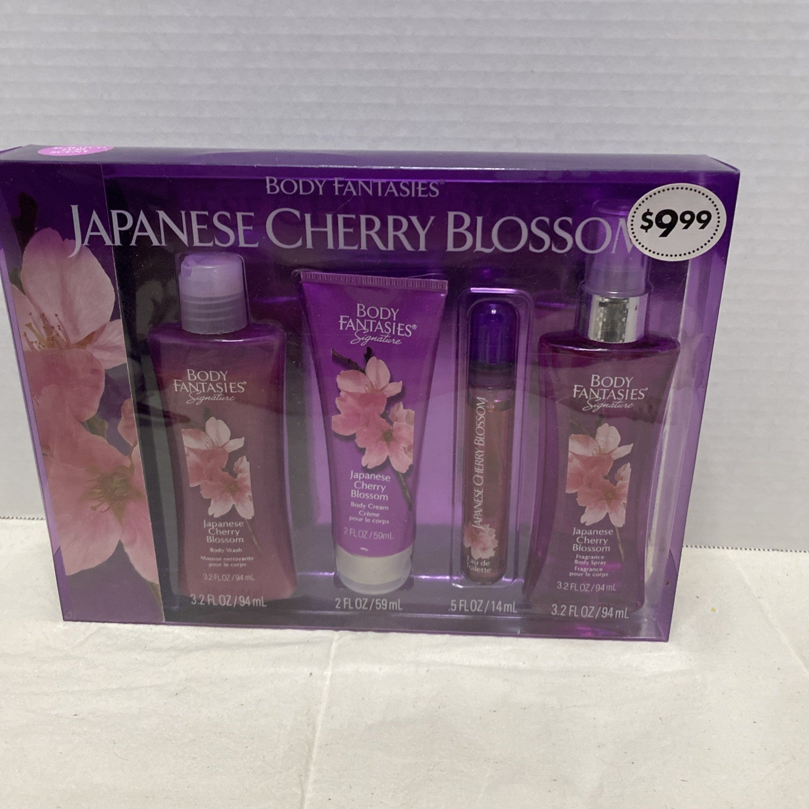 Body Fantasies Japanese Cherry Blossom Spray Eau De Toilette Cream 4 Pc Gift Set