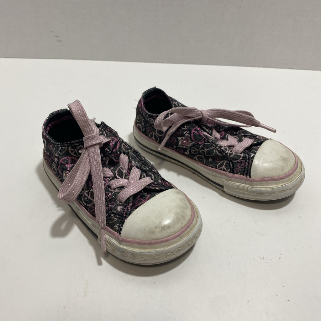 Converse All Star Low Top Girl Shoe US Size 7 Peace Sign Pink Black