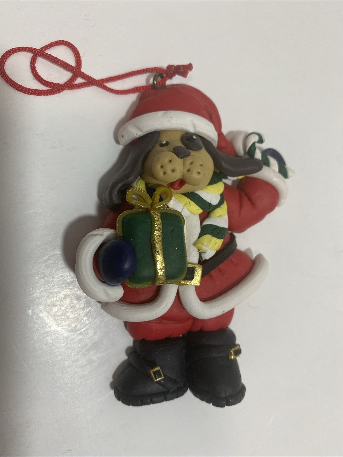 Vintage Christmas Ornament dog Santa clay