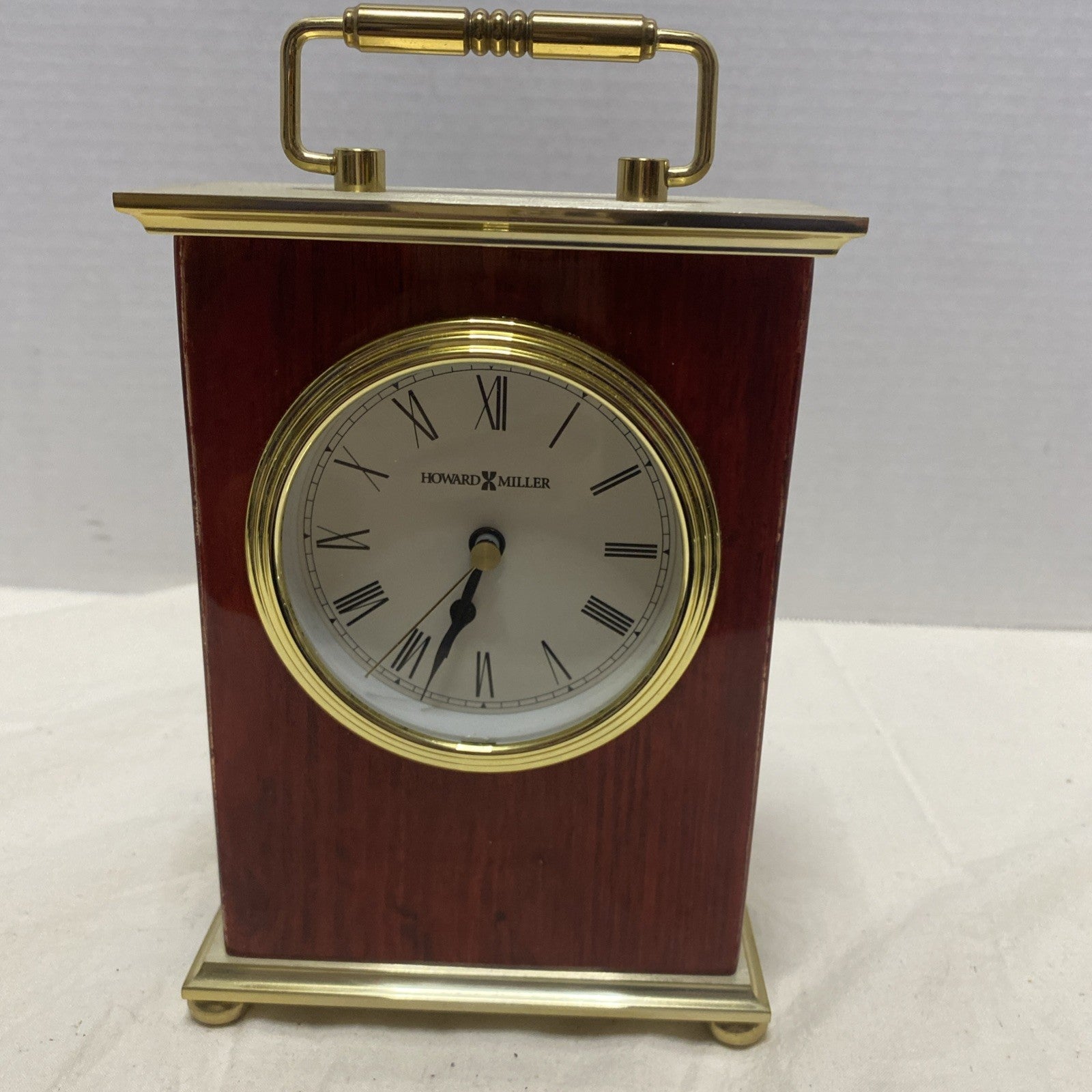 Howard Miller Wooden Carriage Desk Mantel Clock Brass and Rosewood Wood Mantle
