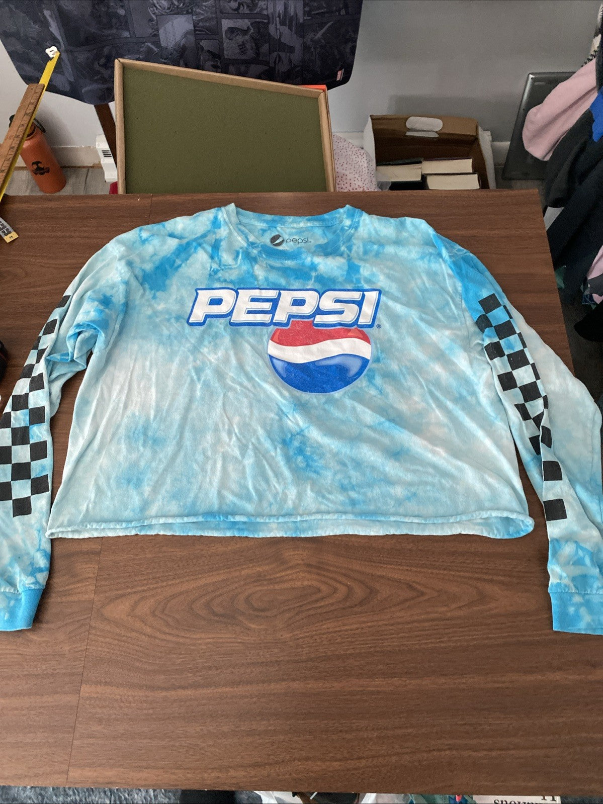 Womens Crop Top Size Small Pepsi Long Sleeve Shirt Tie Dye Look XL Soda Pop
