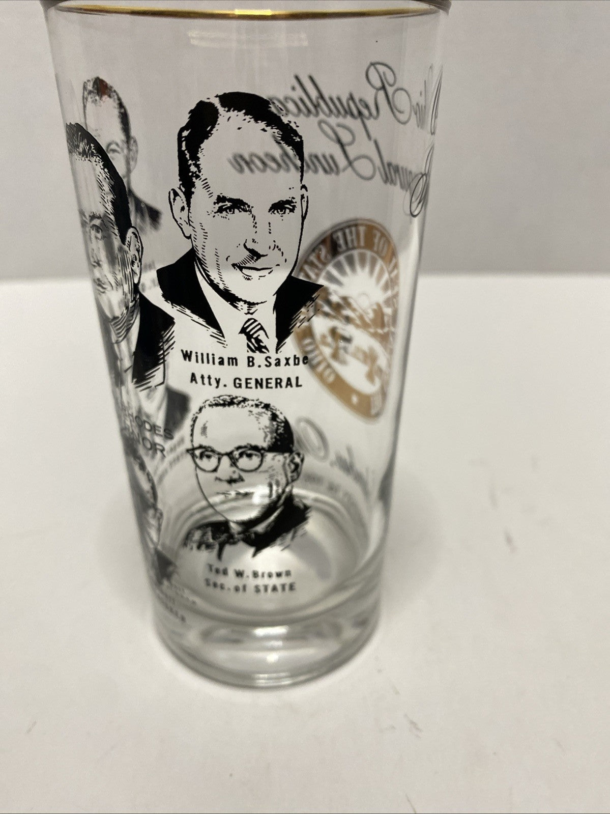 Vintage Republican Inaugural Luncheon Glass 1963 James Rhodes Governor