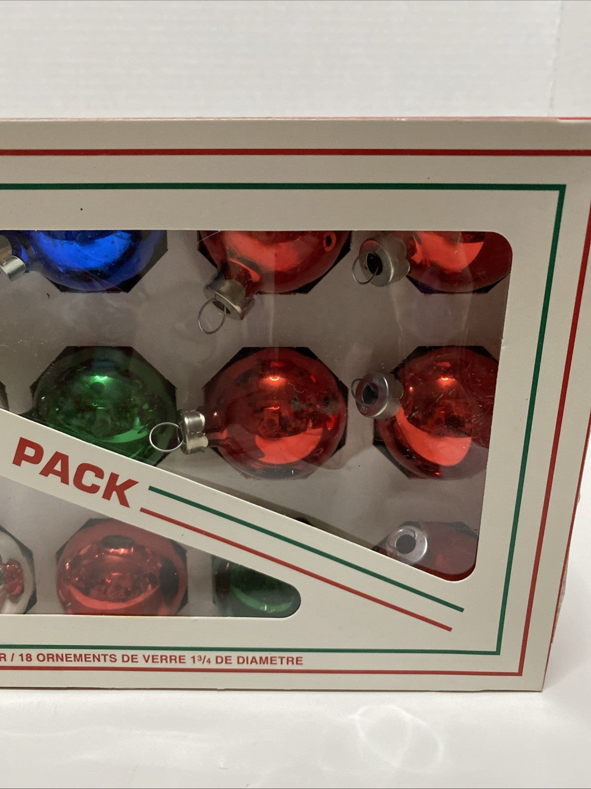 18 Glass Ornaments 1 3/4 Diameter Vintage Holly Brand Value Pack Box Made In USA