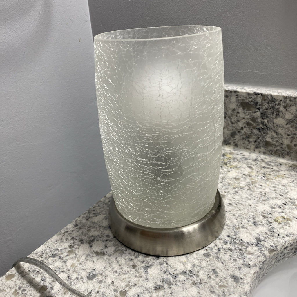Hampton Bay 8.5 Inch Brushed Nickel Accent Lamp w Frosted Crackled Glass Shade