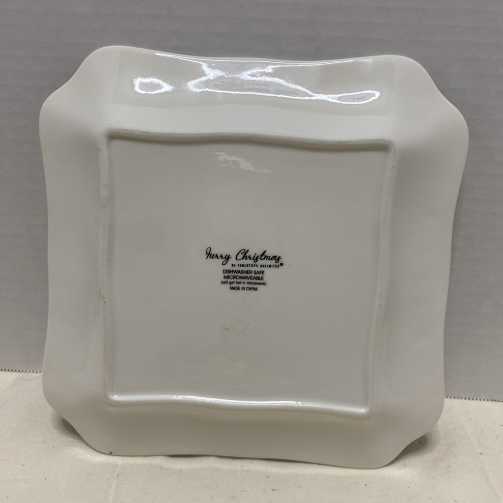 Christmas Owl with Mistletoe Curved Handle Porcelain Square Salad Plate
