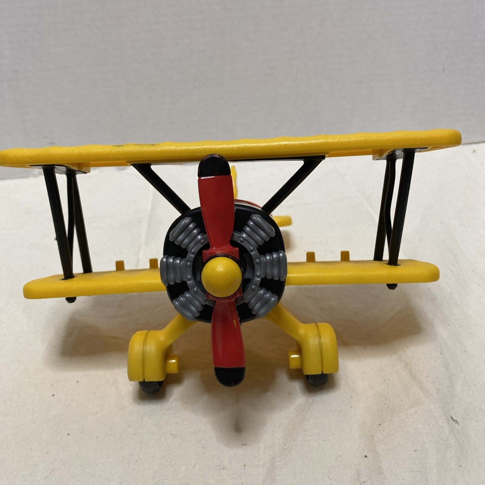 2006 Fisher Price Imaginext 8.5” Yellow BiPlane- Propeller Spins