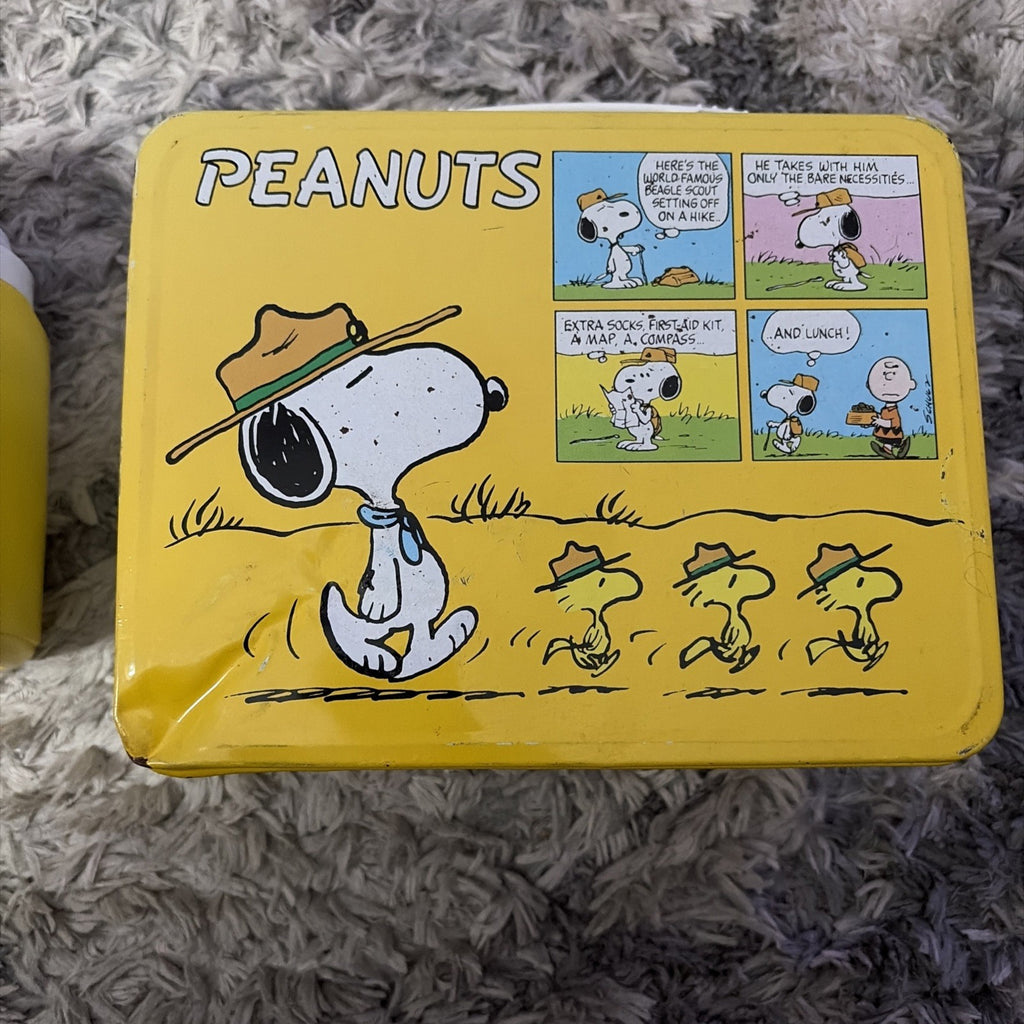Vintage Peanuts Charlie Brown and Snoopy Metal Yellow Lunchbox & Thermos
