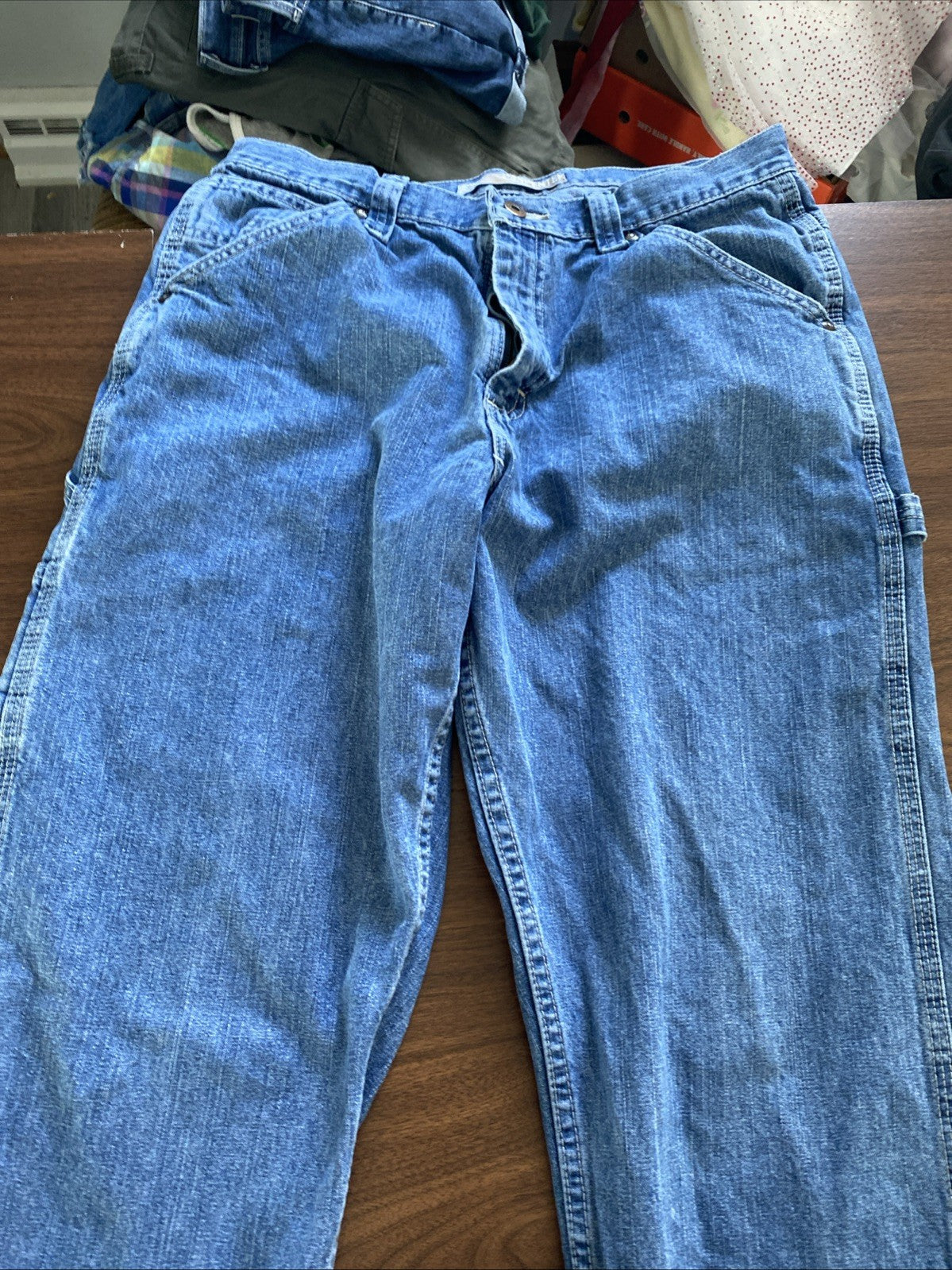 Lee Dungarees Carpenter Jeans Mens 33x32 Blue Denim Workwear Utility Distressed