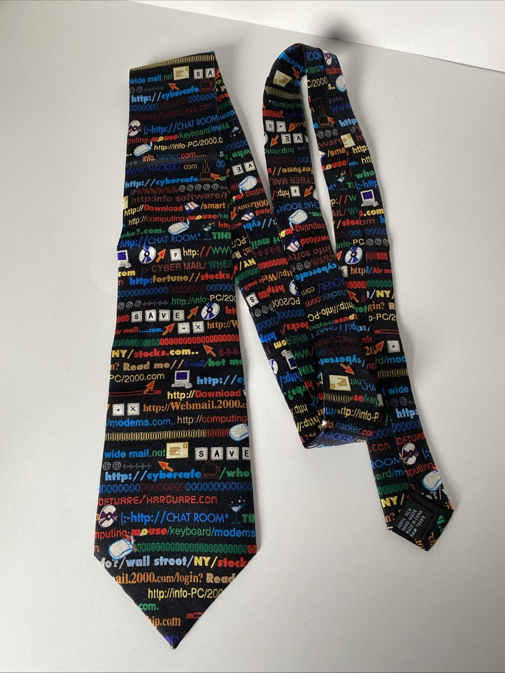 Men's Necktie Y2K Internet Cyber Style Tie Black  57" x 4"