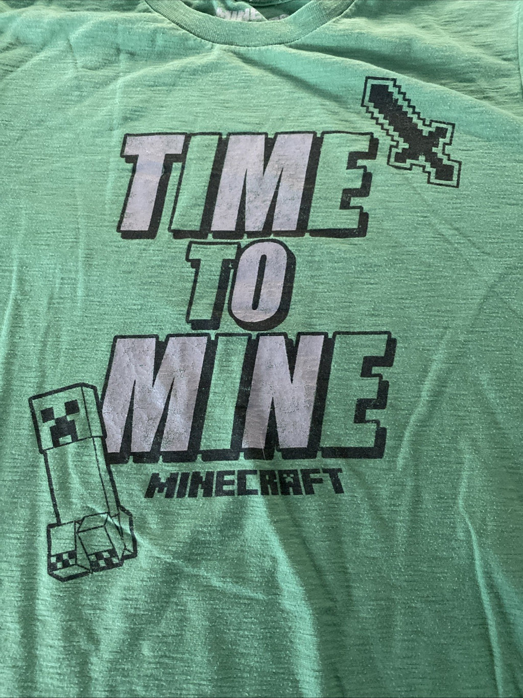 2000's Video Game Green T-Shirt - MINECRAFT "Time To Mine" - Size: Youth 2XL