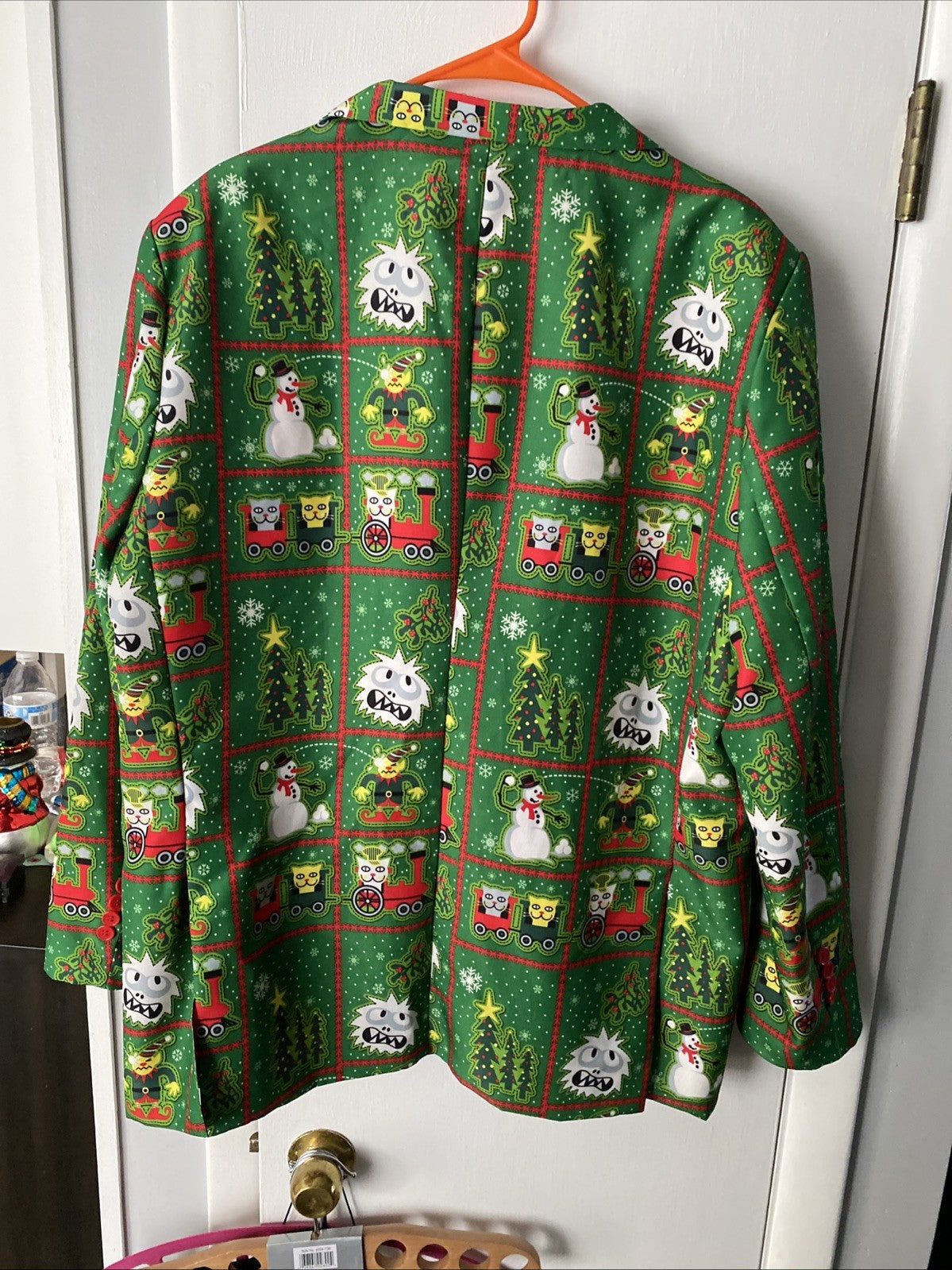 Men's Abominable Snowman Elf Cats Ugly Christmas Party Green Blazer Size XL