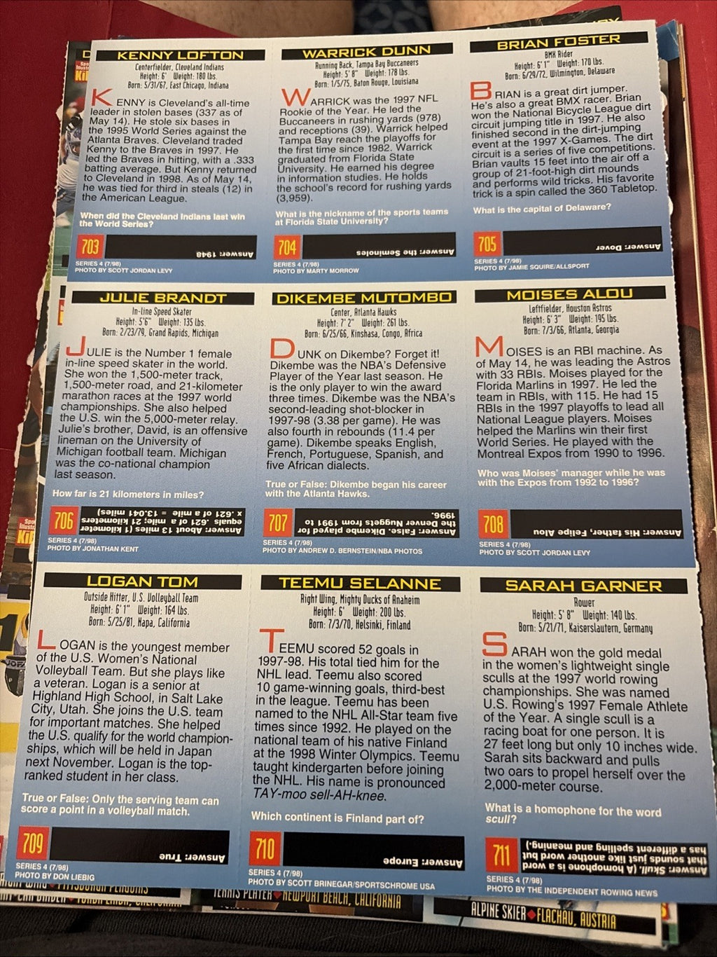 1998 Logan Tom Rookie Rc Card Sports Illustrated For Kids Uncut Sheet Volleyball