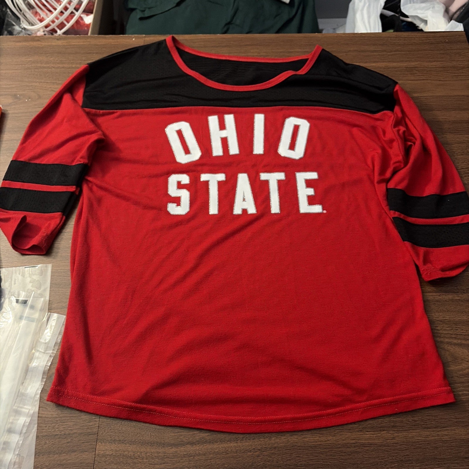 The Ohio State University Buckeyes Three-Quarter Sleeve Mesh Shoulder Shirt