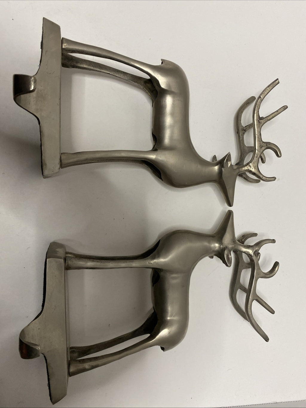 Pottery Barn Pewter Stocking Holder Reindeer Deer Hanger Pair Heavy