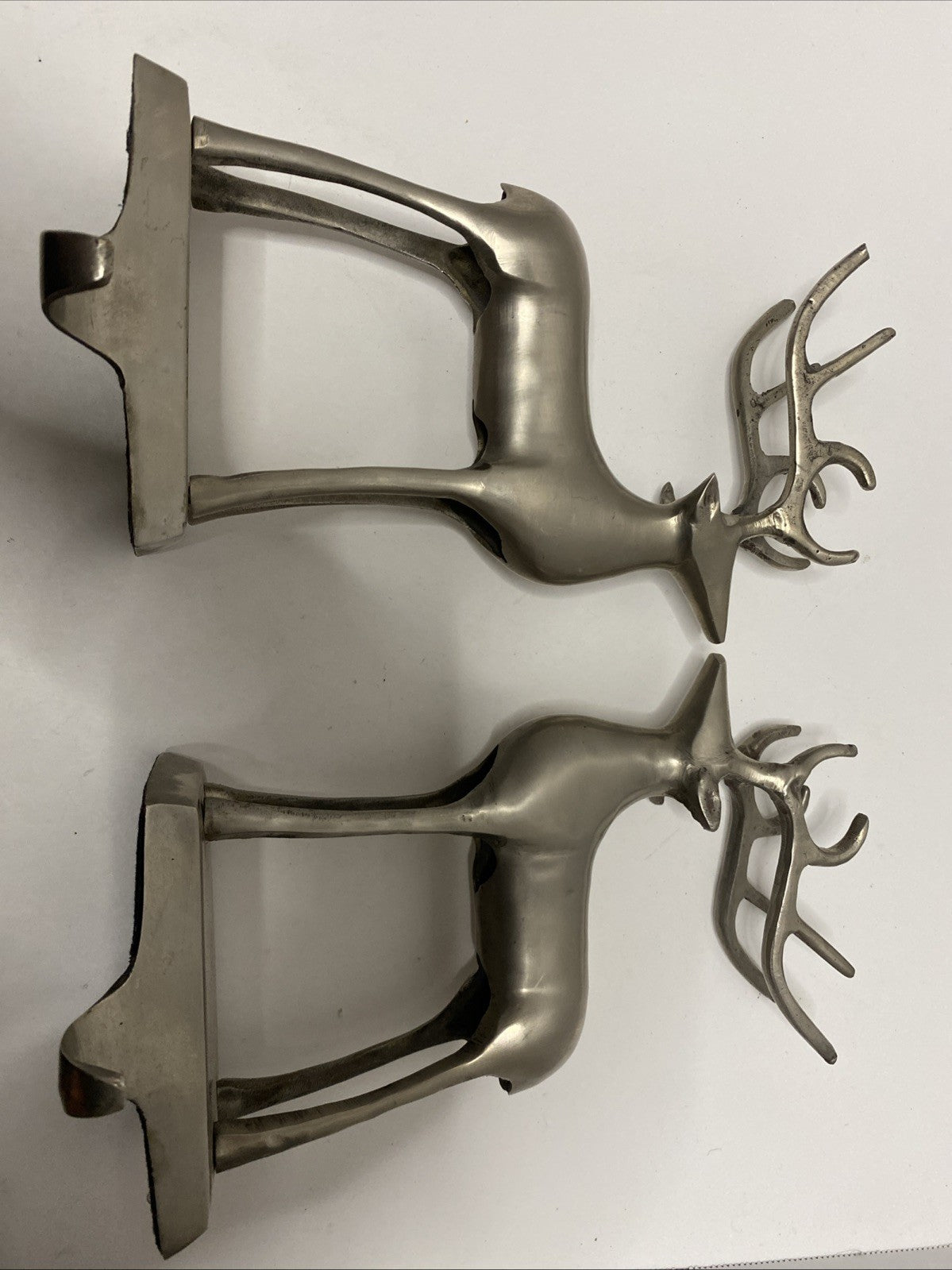 Pottery Barn Pewter Stocking Holder Reindeer Deer Hanger Pair Heavy