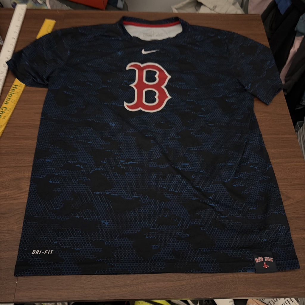 Boston Red Sox MLB Nike Dri-Fit Tee T-Shirt Blue Center Swoosh Size Large L
