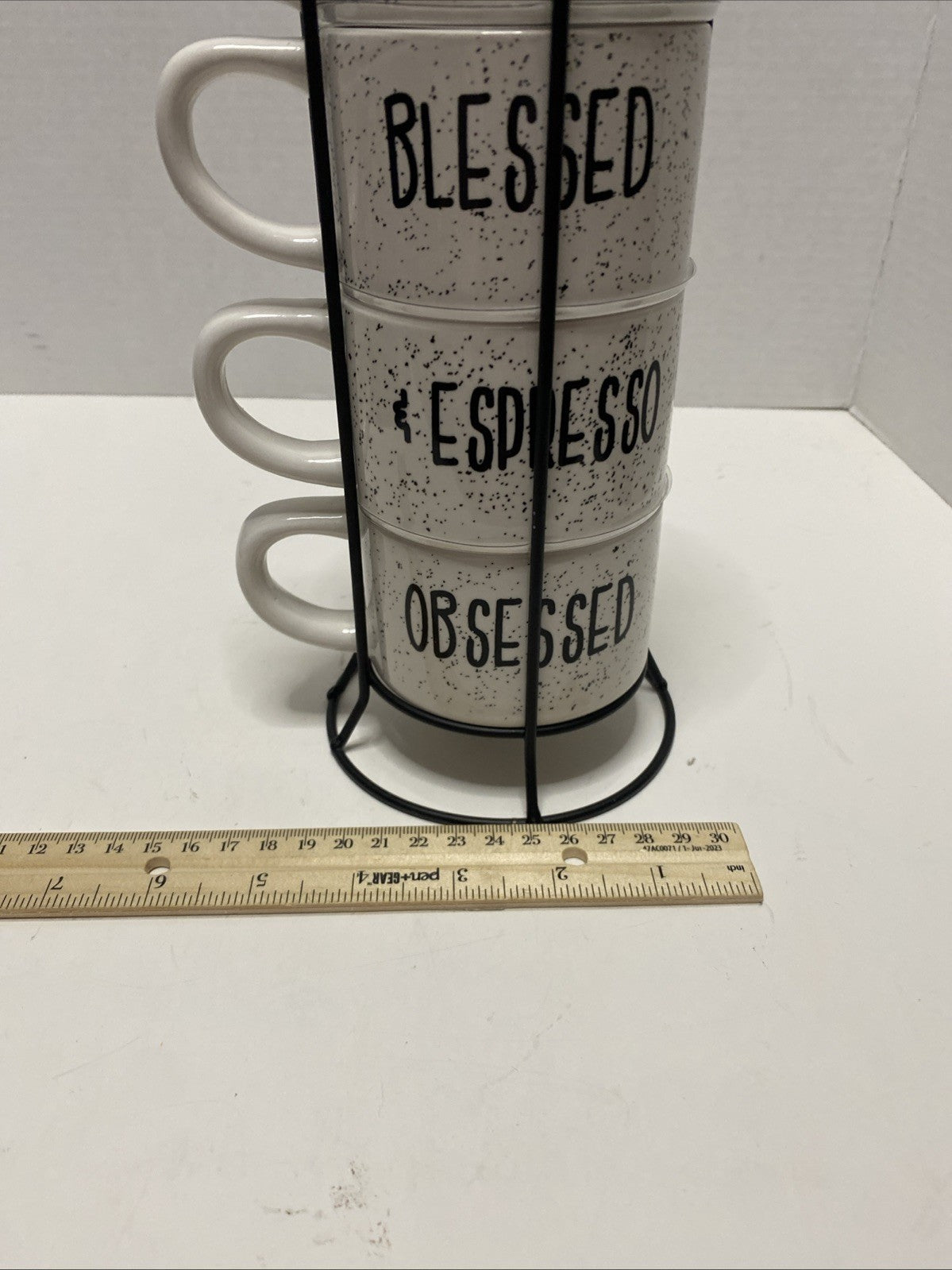 Stressed Blessed & Obsessed Espresso Stacking Mugs & Rack Home Essentials NEW