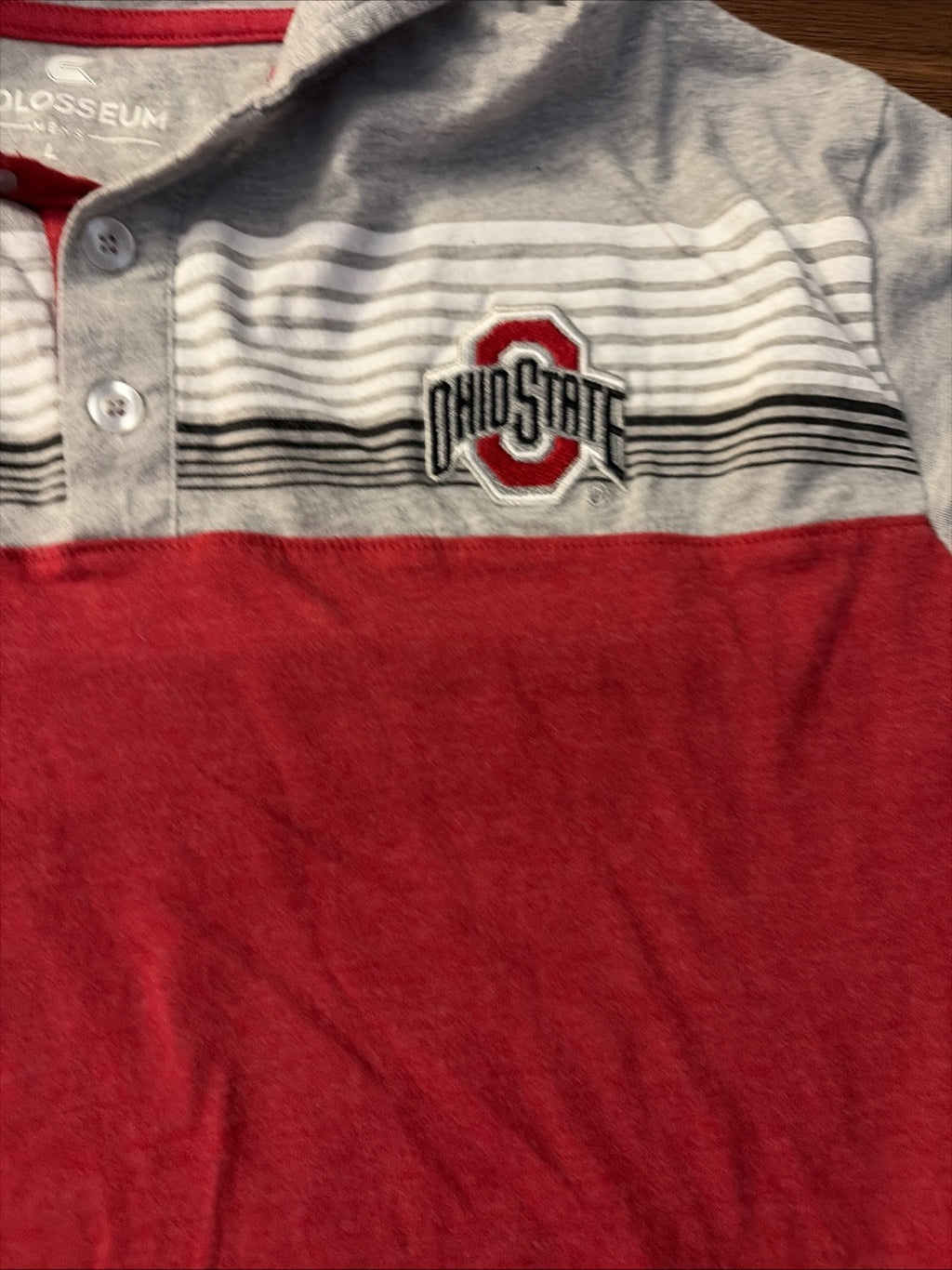 Ohio State Polo Shirt Large Red Gray Striped Logo Colosseum Mens
