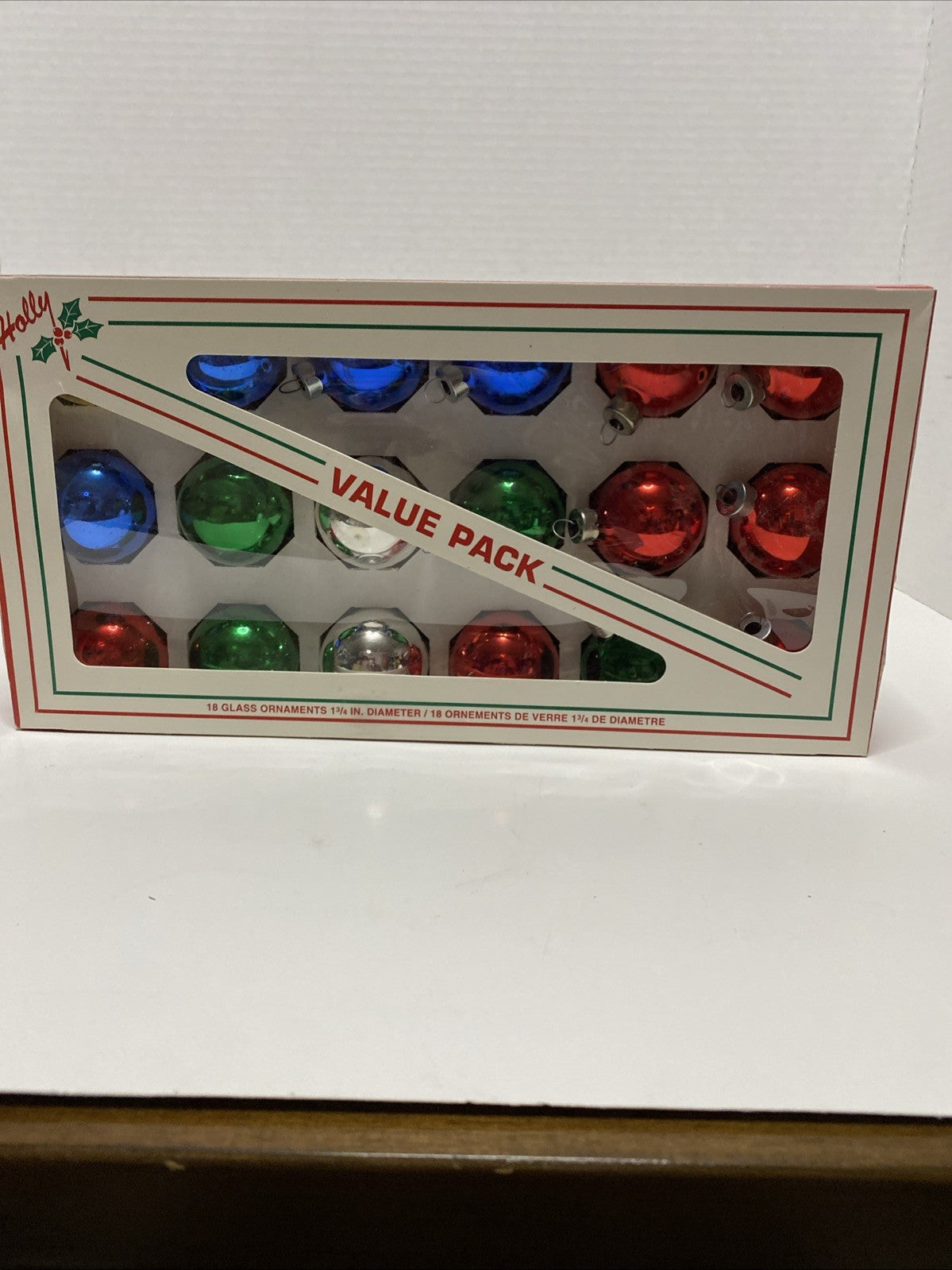18 Glass Ornaments 1 3/4 Diameter Vintage Holly Brand Value Pack Box Made In USA