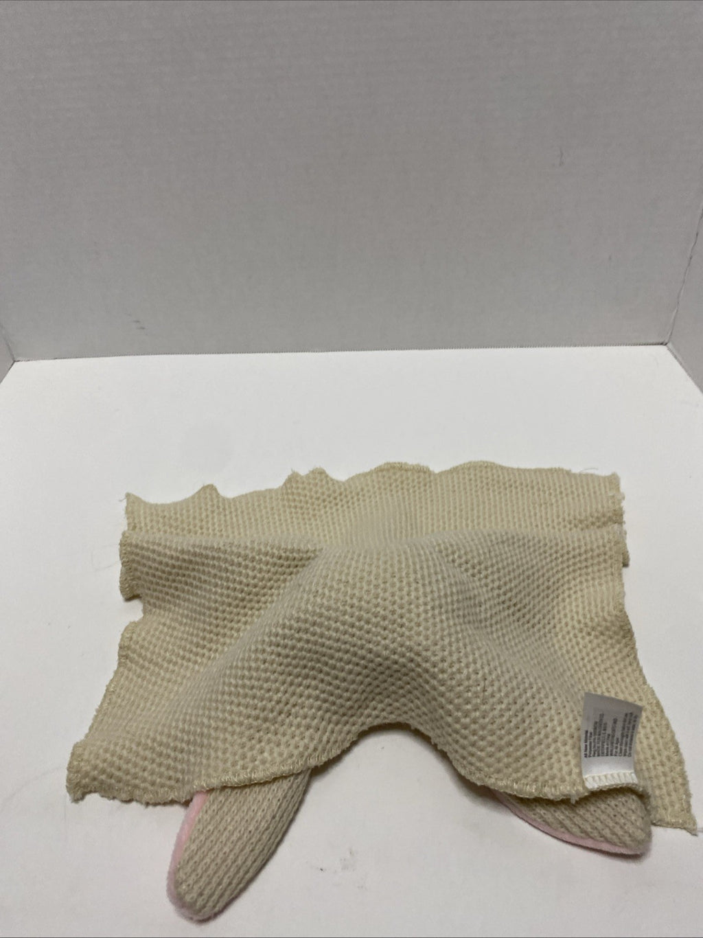 Walgreens Cream Beige Bunny Knit Baby Blanket Heart Nose Pink Ears