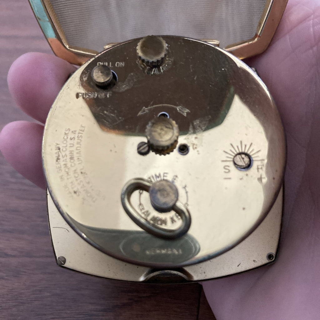 Seth Thomas Travel Alarm Clock Made In Germany Square Case Wind Up Works Vintage