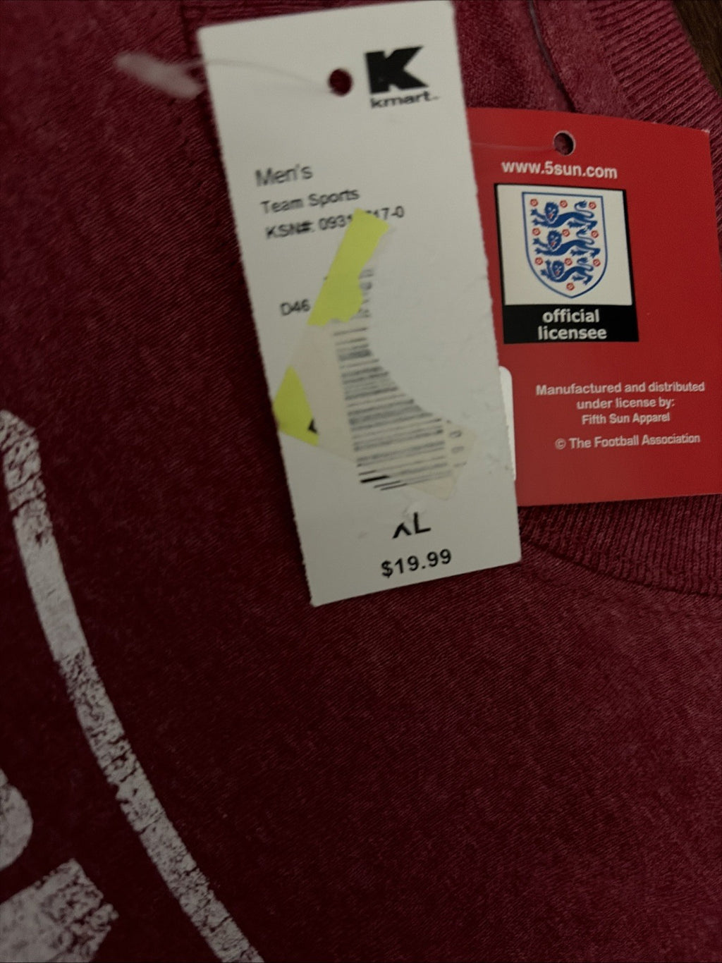 NWT England National Soccer Team Red Crest T-Shirt Men's XL