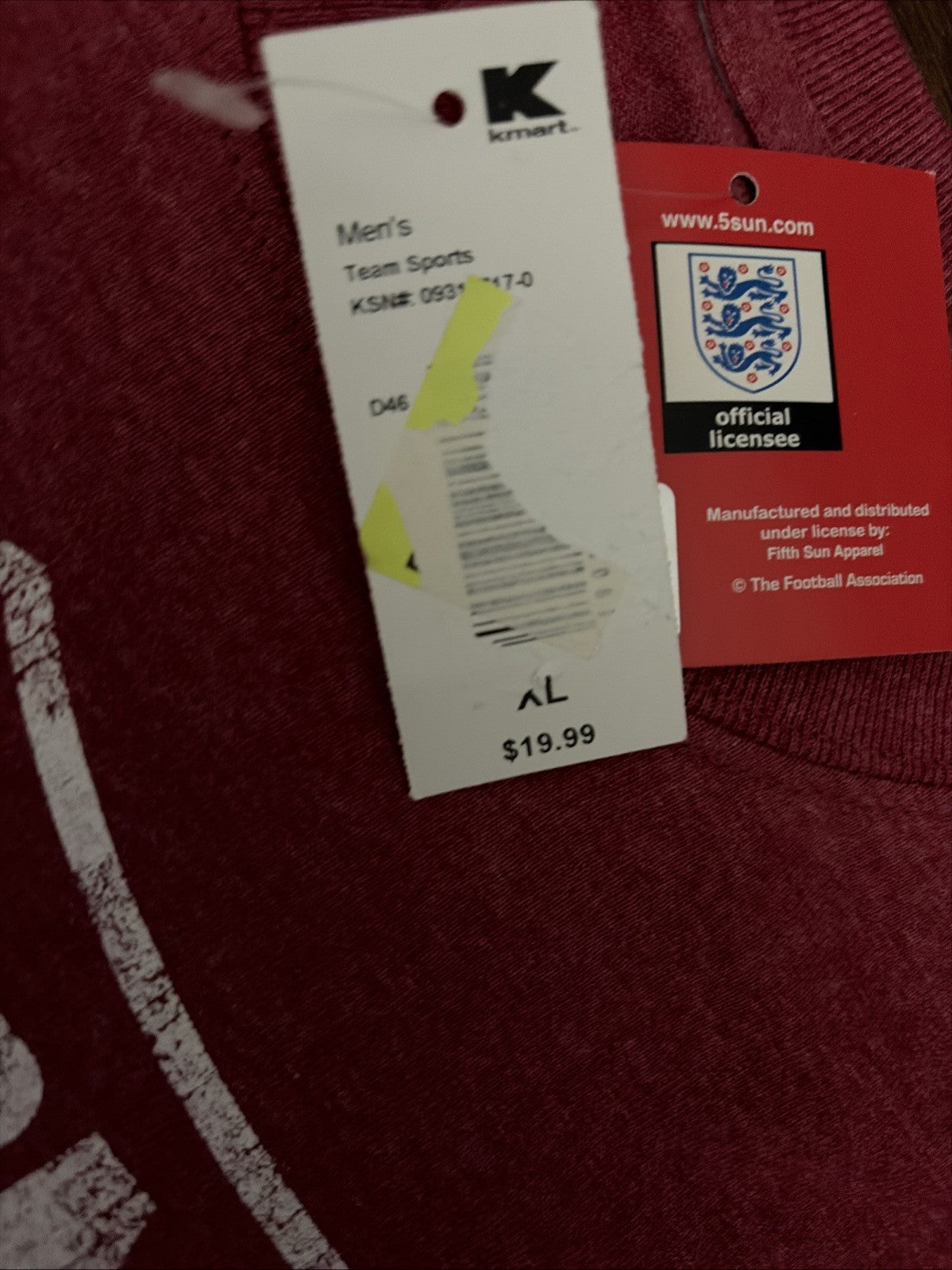 NWT England National Soccer Team Red Crest T-Shirt Men's XL