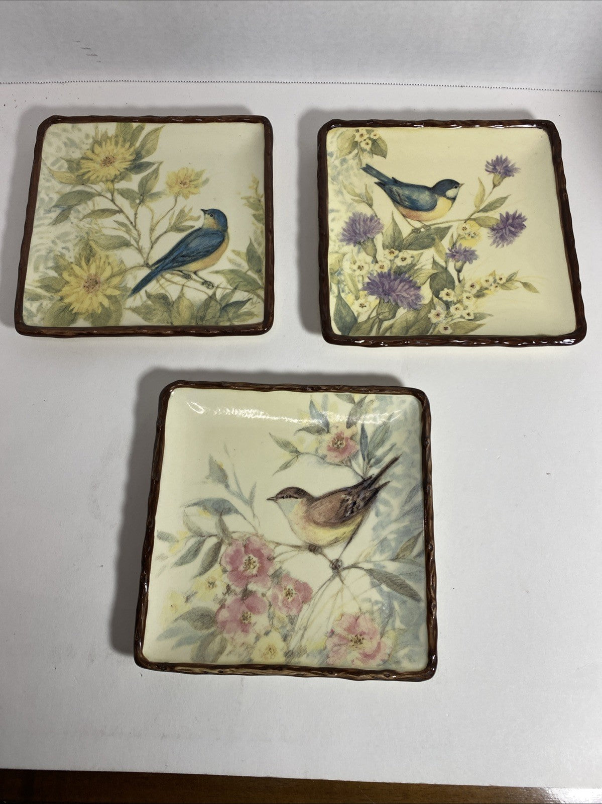 Somerset Song by Susan Winget Collectible Stoneware Bird Salad Plates lot of 3