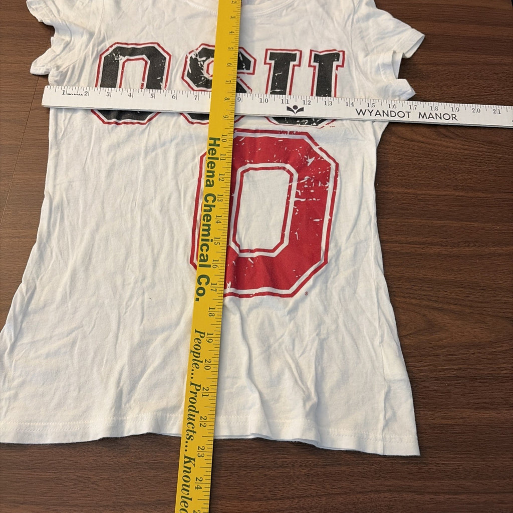 Ohio State University Retro Medium Womens White Graphic Logo Tshirt NCAA