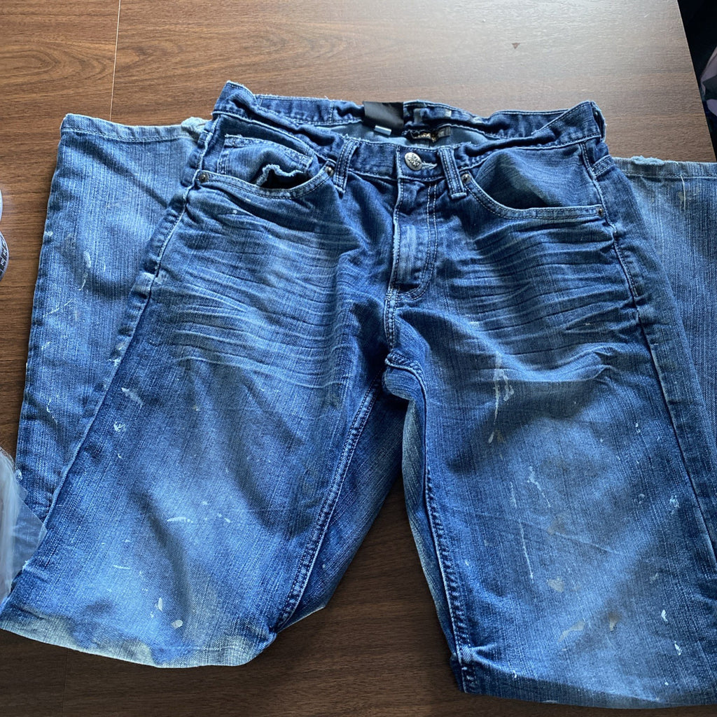 Helix Ladies Loose Straight Fit Jeans 30/32 Distressed Paint Jeans