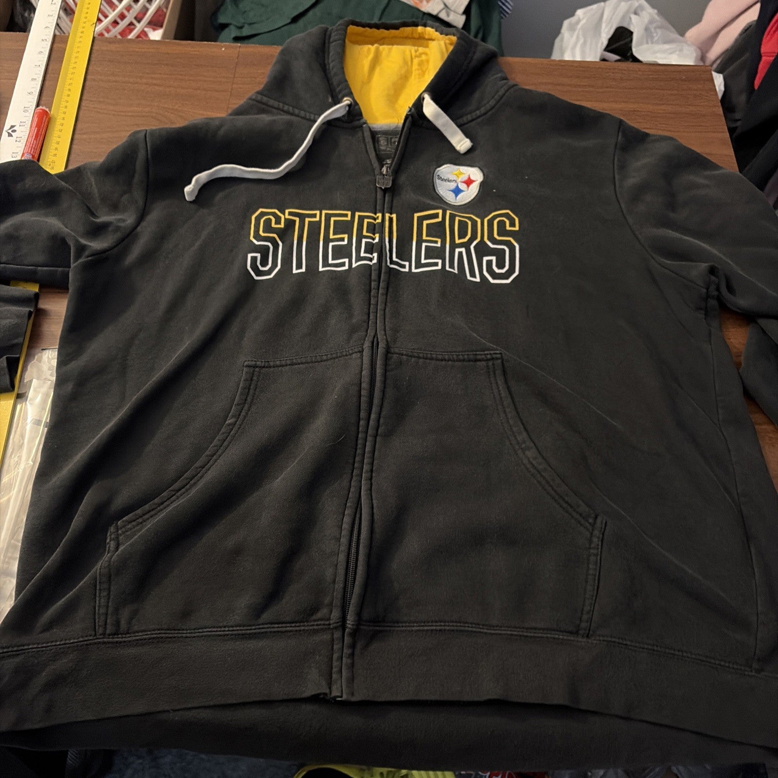 NFL Pittsburgh Steelers Zip Up Hoodie Sweatshirt Long Sleeve Black 2XL