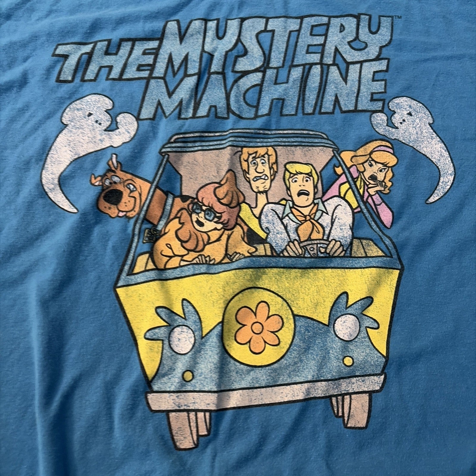 Scooby-Doo The Mystery Machine VW Bus Retro Cartoons Blue Graphic Shirt Size L