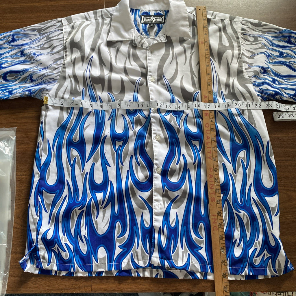 VTG Steve & Barry’s Club Shirt Blue Flame Button Up Collared Men’s Size Med Y2K