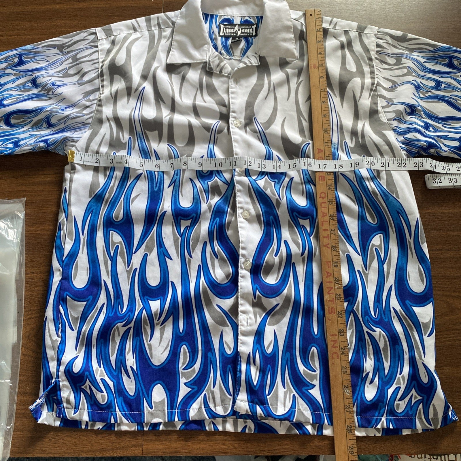 VTG Steve & Barry’s Club Shirt Blue Flame Button Up Collared Men’s Size Med Y2K