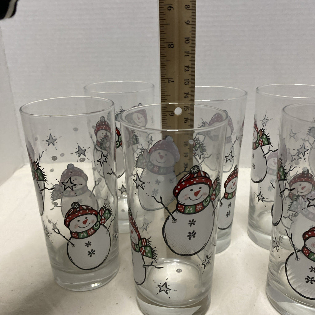 Vintage LIBBEY SNOWMAN GLASSES - Lot Of 6