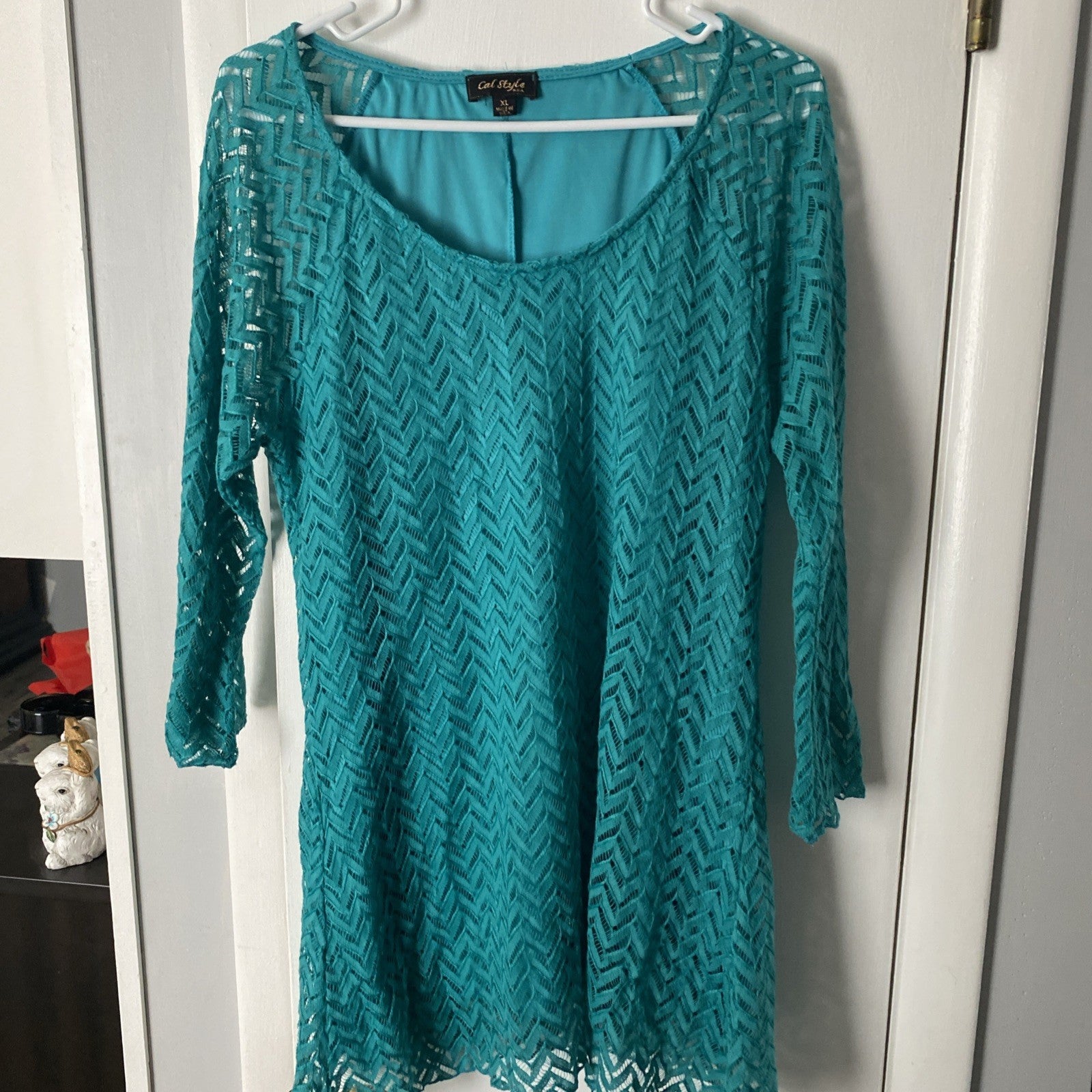 Women’s XL Cal Style Top Blue Mid Sleeve Teal. F-003